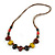 Multi Ceramic Bead Brown Cord Necklace (Dusty Yellow, Red, Green) - 60cm to 80cm (Adjustable)