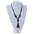 Long Blue, Black, Natural Brown Ceramic Bead Tassel Black Silk Cord Necklace - 66cm to 80cm Long (Adjustable) - view 3