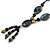 Long Blue, Black, Natural Brown Ceramic Bead Tassel Black Silk Cord Necklace - 66cm to 80cm Long (Adjustable) - view 5