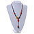 Long Dusty Yellow/ Blue/ Red/ Brown Ceramic Bead Tassel Cord Necklace - 60cm to 80cm Long (Adjustable) - view 2
