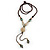 Long Beige/ Light Blue Ceramic Bead Tassel Necklace with Brown Cotton Cord - 80cm L/ 10cm Tassel - view 8