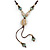 Long Beige/ Light Blue Ceramic Bead Tassel Necklace with Brown Cotton Cord - 80cm L/ 10cm Tassel - view 3