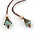Long Beige/ Light Blue Ceramic Bead Tassel Necklace with Brown Cotton Cord - 80cm L/ 10cm Tassel - view 6