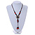 Orange/ Brown Ceramic Bead Tassel Necklace with Brown Cotton Cords - 60cm L - 80cm L (adjustable)/ 13cm Tassel - view 2