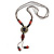 Orange/ Brown Ceramic Bead Tassel Necklace with Brown Cotton Cords - 60cm L - 80cm L (adjustable)/ 13cm Tassel