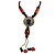 Orange/ Brown Ceramic Bead Tassel Necklace with Brown Cotton Cords - 60cm L - 80cm L (adjustable)/ 13cm Tassel - view 4