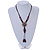 Brown Red Ceramic Bead Tassel Necklace with Brown Cotton Cords - 60cm L - 80cm L (adjustable)/ 13cm Tassel - view 2