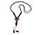 Brown Red Ceramic Bead Tassel Necklace with Brown Cotton Cords - 60cm L - 80cm L (adjustable)/ 13cm Tassel