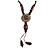 Brown Red Ceramic Bead Tassel Necklace with Brown Cotton Cords - 60cm L - 80cm L (adjustable)/ 13cm Tassel - view 3