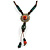 Brown/ Green Ceramic Bead Tassel Necklace with Brown Cotton Cords - 60cm L - 80cm L (adjustable)/ 13cm Tassel - view 3