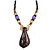 Romantic Floral Glass Pendant with Beaded Chain Necklace (Purple/ Black/ Champagne) - 44cm L