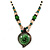 Romantic Floral Glass Pendant with Beaded Chain Necklace (Green/ Black/ Champagne) - 44cm L