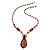 Romantic Floral Glass Pendant with Beaded Chain Necklace (Carrot Red/ Black/ Champagne) - 44cm L - view 3