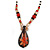 Romantic Floral Glass Pendant with Beaded Chain Necklace (Carrot Red/ Black/ Champagne) - 44cm L