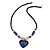 Blue/ Black/ Champagne Crystal, Ceramic, Glass Bead Heart Necklace - 44cm L - view 3