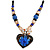 Blue/ Black/ Champagne Crystal, Ceramic, Glass Bead Heart Necklace - 44cm L