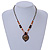 Romantic Floral Glass Pendant with Beaded Chain Necklace (Olive Green/ Black/ Orange) - 44cm L - view 2