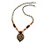 Romantic Floral Glass Pendant with Beaded Chain Necklace (Olive Green/ Black/ Orange) - 44cm L - view 3