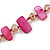 Long Magenta Shell/ Nude Glass Crystal Bead Necklace - 120cm L - view 3