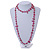 Long Magenta Shell/ Nude Glass Crystal Bead Necklace - 120cm L - view 2