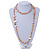 Long Pink/ Peach Shell/ Beige Glass Crystal Bead Necklace - 120cm L - view 3