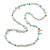 Long Pastel Pink/ Mint Shell/ Transparent Glass Crystal Bead Necklace - 110cm L - view 4