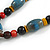Blue/ Black/ Red Ceramic, Brown Wood Bead with Silk Cords Necklace - 56cm to 80cm Long/ Adjustable - view 5