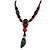 Green/ Black/ Red Ceramic, Brown Wood Bead with Silk Cords Necklace - 56cm to 80cm Long/ Adjustable - view 3