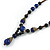 Blue, Black Ceramic Bead with Brown Silk Cords Necklace - 56cm to 80cm Long/ Adjustable - view 5