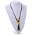 Dusty Yellow Ceramic, Brown Wood Bead with Silk Cords Necklace - 56cm to 80cm Long/ Adjustable - view 2