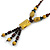 Dusty Yellow Ceramic, Brown Wood Bead with Silk Cords Necklace - 56cm to 80cm Long/ Adjustable - view 4