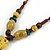 Dusty Yellow Ceramic, Brown Wood Bead with Silk Cords Necklace - 56cm to 80cm Long/ Adjustable - view 6