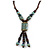 Dusty Light Blue Ceramic, Brown Wood Bead with Silk Cords Necklace - 56cm to 80cm Long/ Adjustable