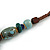 Dusty Light Blue Ceramic, Brown Wood Bead with Silk Cords Necklace - 56cm to 80cm Long/ Adjustable - view 7