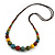 Multicoloured Ceramic Bead Brown Silk Cords Necklace - Adjustable - 60cm to 70cm Long