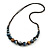 Blue/ White/ Brown Ceramic Bead Brown Silk Cords Necklace - Adjustable - 60cm to 70cm Long