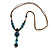 Long Blue, Teal, Brown Ceramic Bead  Light Brown Silk Cord Necklace - 70cm to 90cm Long (Adjustable)