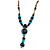 Long Blue, Teal, Brown Ceramic Bead  Light Brown Silk Cord Necklace - 70cm to 90cm Long (Adjustable) - view 2