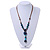 Long Blue, Teal, Brown Ceramic Bead  Light Brown Silk Cord Necklace - 70cm to 90cm Long (Adjustable) - view 3