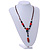 Blue/ Black/ Red Ceramic, Brown Wood Bead with Silk Cords Necklace - 56cm to 80cm Long/ Adjustable - view 2