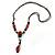 Blue/ Black/ Red Ceramic, Brown Wood Bead with Silk Cords Necklace - 56cm to 80cm Long/ Adjustable