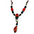 Blue/ Black/ Red Ceramic, Brown Wood Bead with Silk Cords Necklace - 56cm to 80cm Long/ Adjustable - view 3