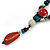 Blue/ Black/ Red Ceramic, Brown Wood Bead with Silk Cords Necklace - 56cm to 80cm Long/ Adjustable - view 4