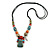 Pastel Multicoloured Ceramic Bead with Black Silk Cords Necklace - 50cm to 80cm Long/ Adjustable