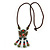 Bronze Tone, Ceramic Bead Butterfly Pendant with Brown Silk Cord Necklace - 72cm L/ 9cm Tassel - view 8
