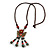 Bronze Tone, Ceramic Bead Butterfly Pendant with Brown Silk Cord Necklace - 72cm L/ 9cm Tassel - view 3