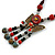 Bronze Tone, Ceramic Bead Butterfly Pendant with Brown Silk Cord Necklace - 72cm L/ 9cm Tassel - view 4
