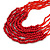 Statement Cherry Red Wood and Fire Red Glass Bead Multistrand Necklace - 78cm L - view 4