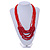 Statement Cherry Red Wood and Fire Red Glass Bead Multistrand Necklace - 78cm L - view 2