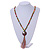 Long Multicoloured Wood Bead Cotton Tassel Necklace - 90cm L/ 15cm Tassel - view 2